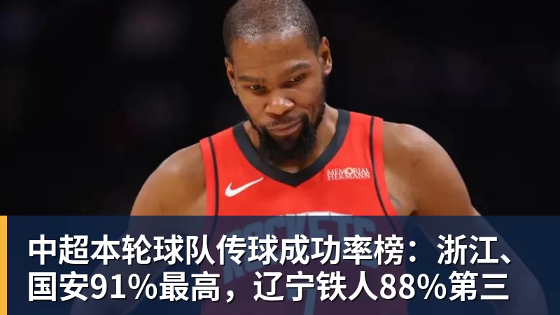 中超本轮球队传球成功率榜：浙江、国安91%最高，辽宁铁人88%第三